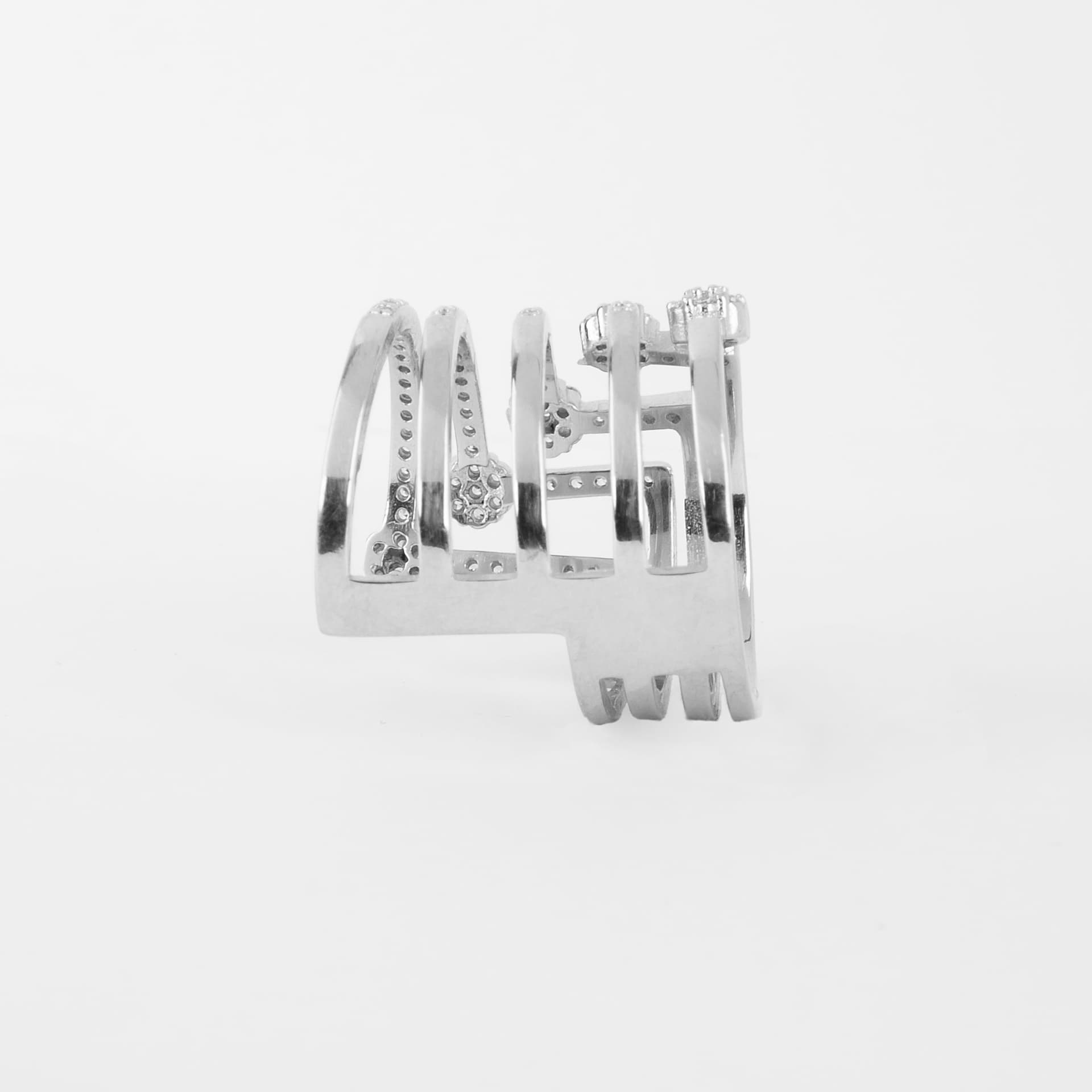انگشتر نقره زنانه جواهری فلاور 5 ردیف  — تصویر 4